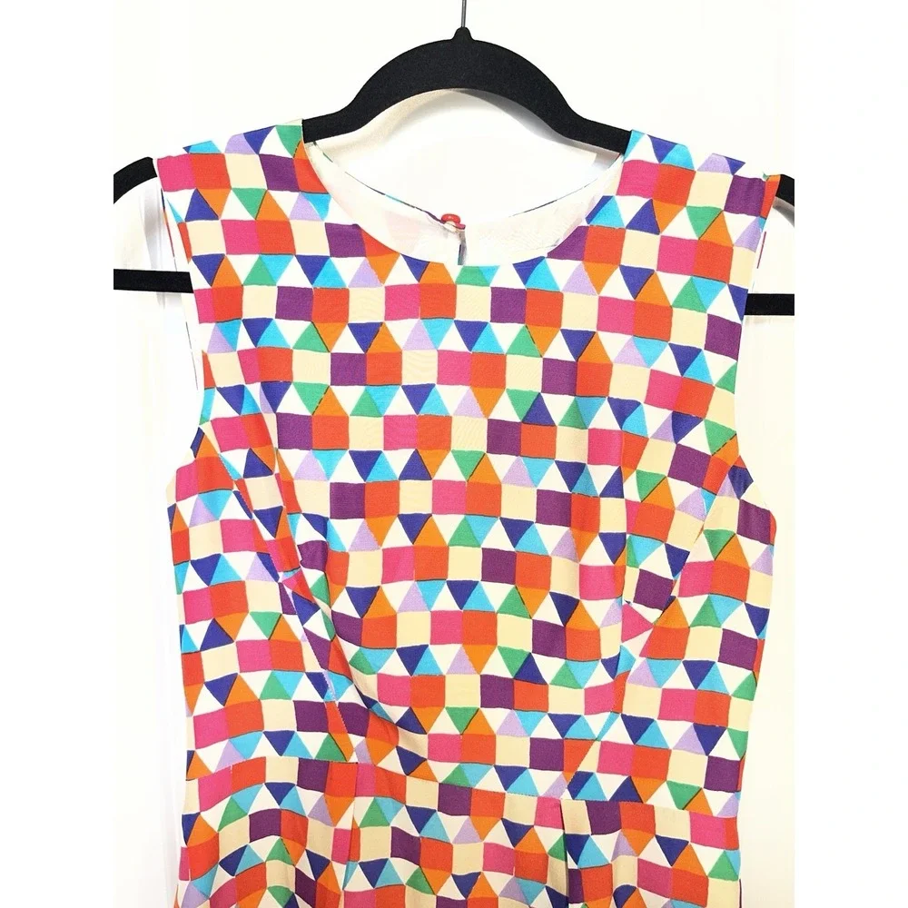 Kate Spade Abbey Geometric Print‎ Sleeveless Sheath Midi Dress Colorful Women 2